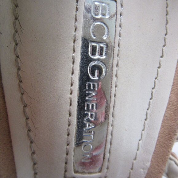 BCBGeneration Brown Suede Leather Lace Up Heels Peep Toe Tassel Boho Women's 8.5 - Picture 8 of 9